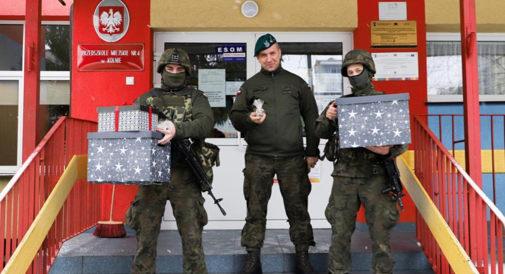 polish army at one of the schools at christmas